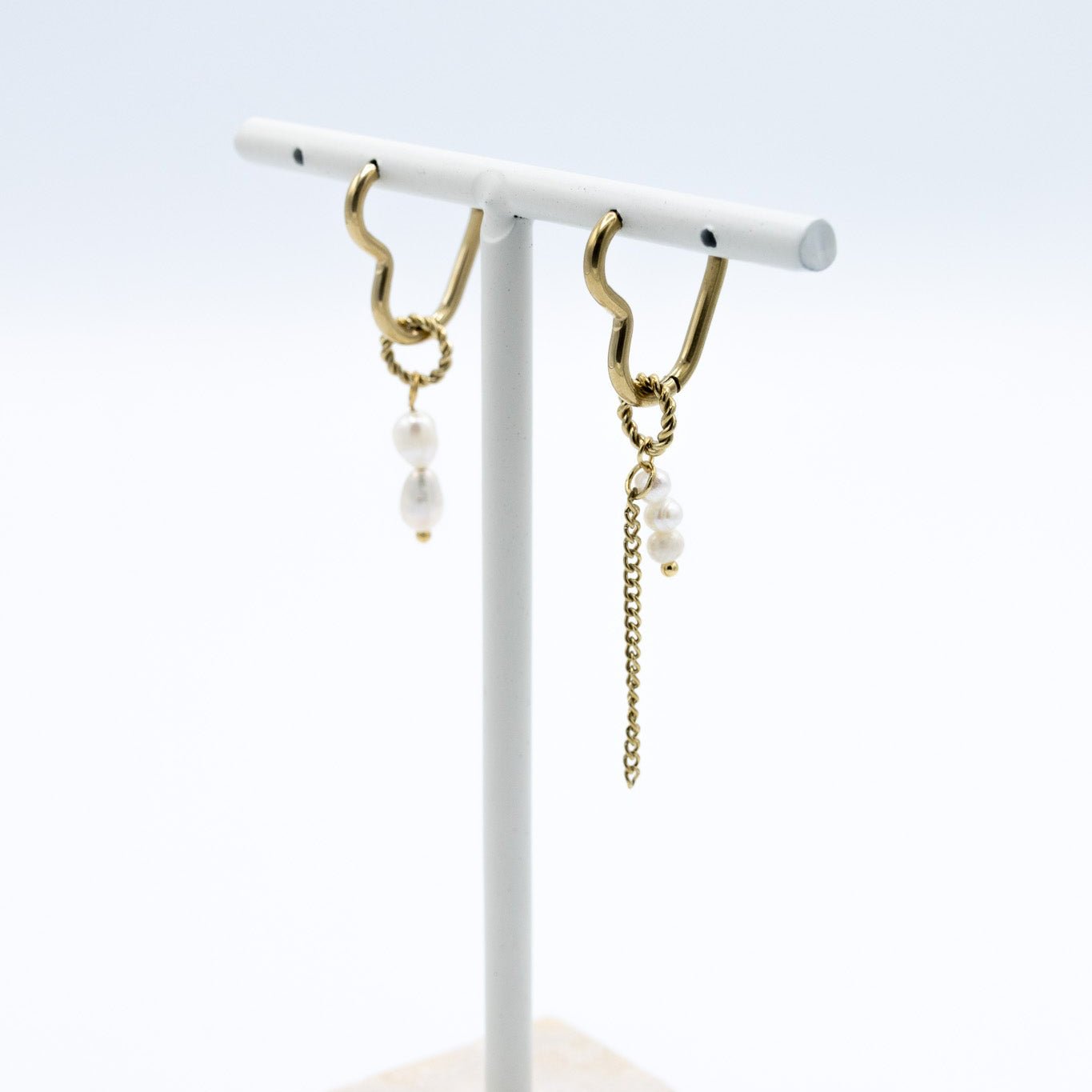 Pearl Heart Chain Earrings